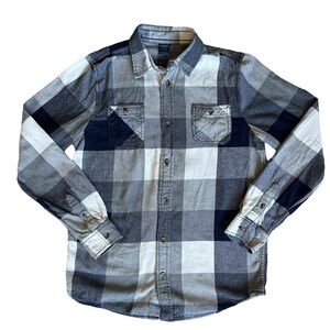 Arizona XL 18/20 Boys Dark blue plaid button down casual long sleeve shirt